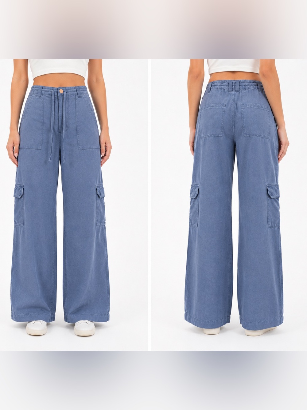 Sincerely Jules Wide Leg Cargo Pants in Dusty Blue